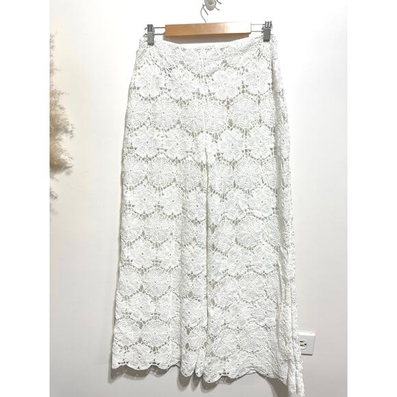 ZARA White High Waisted Wide Leg Crochet Pants Size M - Picture 4 of 9